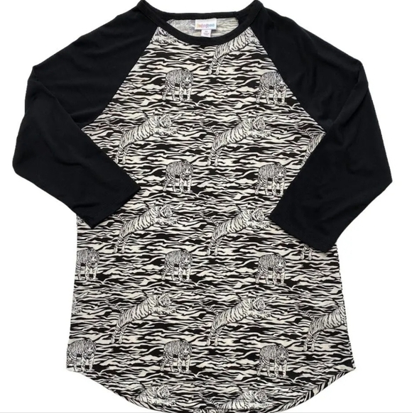 LuLaRoe Randy Black White Zebra Tiger Raglan Sleeve Top Size Women's XL - Picture 1 of 10